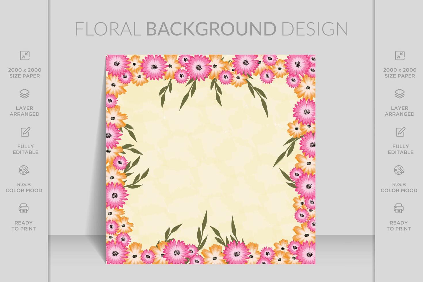 Fondo de diseño de marco floral de flores de colores ornamentales sin fisuras 3d vintage dibujado a mano de lujo vector