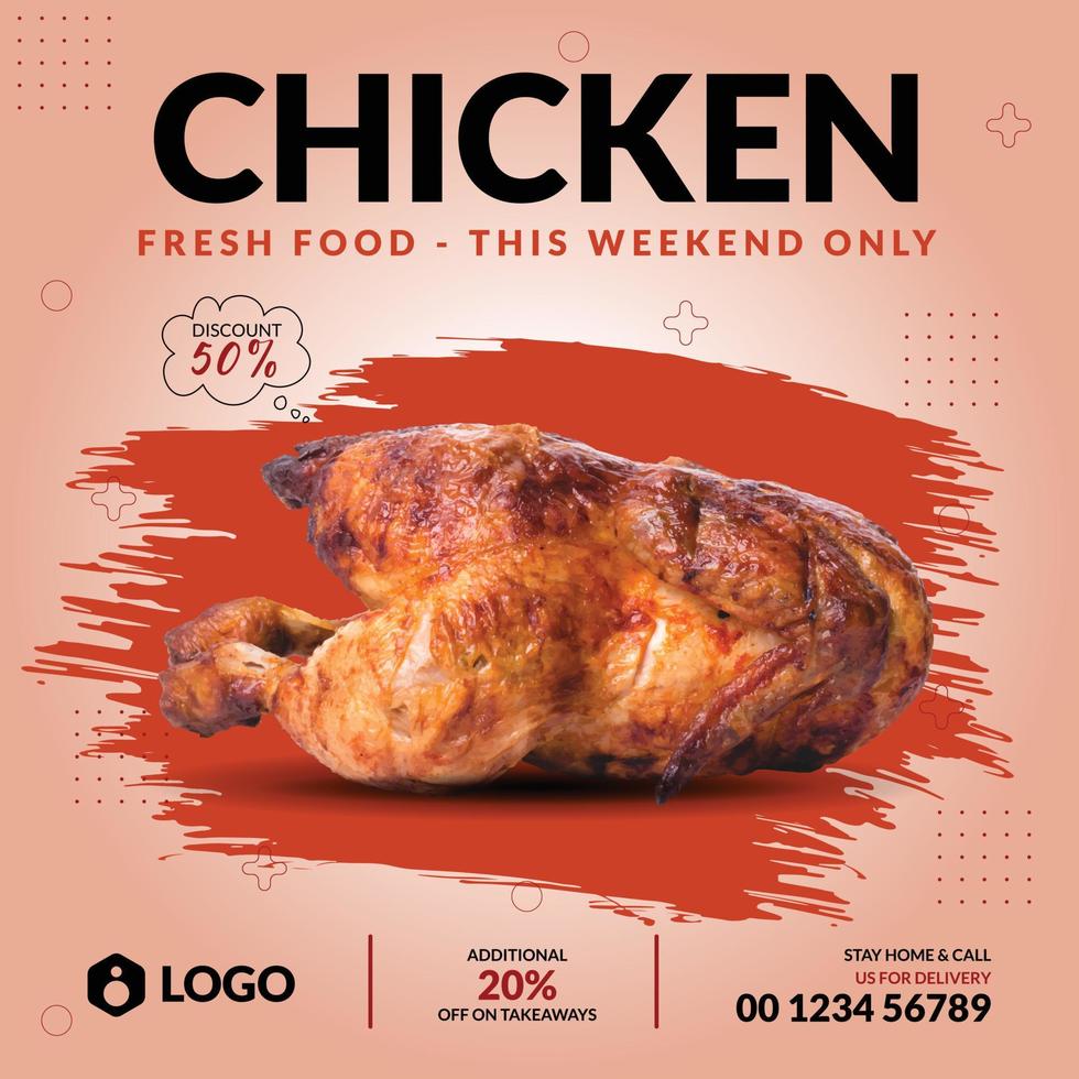 Super delicious chicken and restaurant food menu social media promotion banner post design template vector
