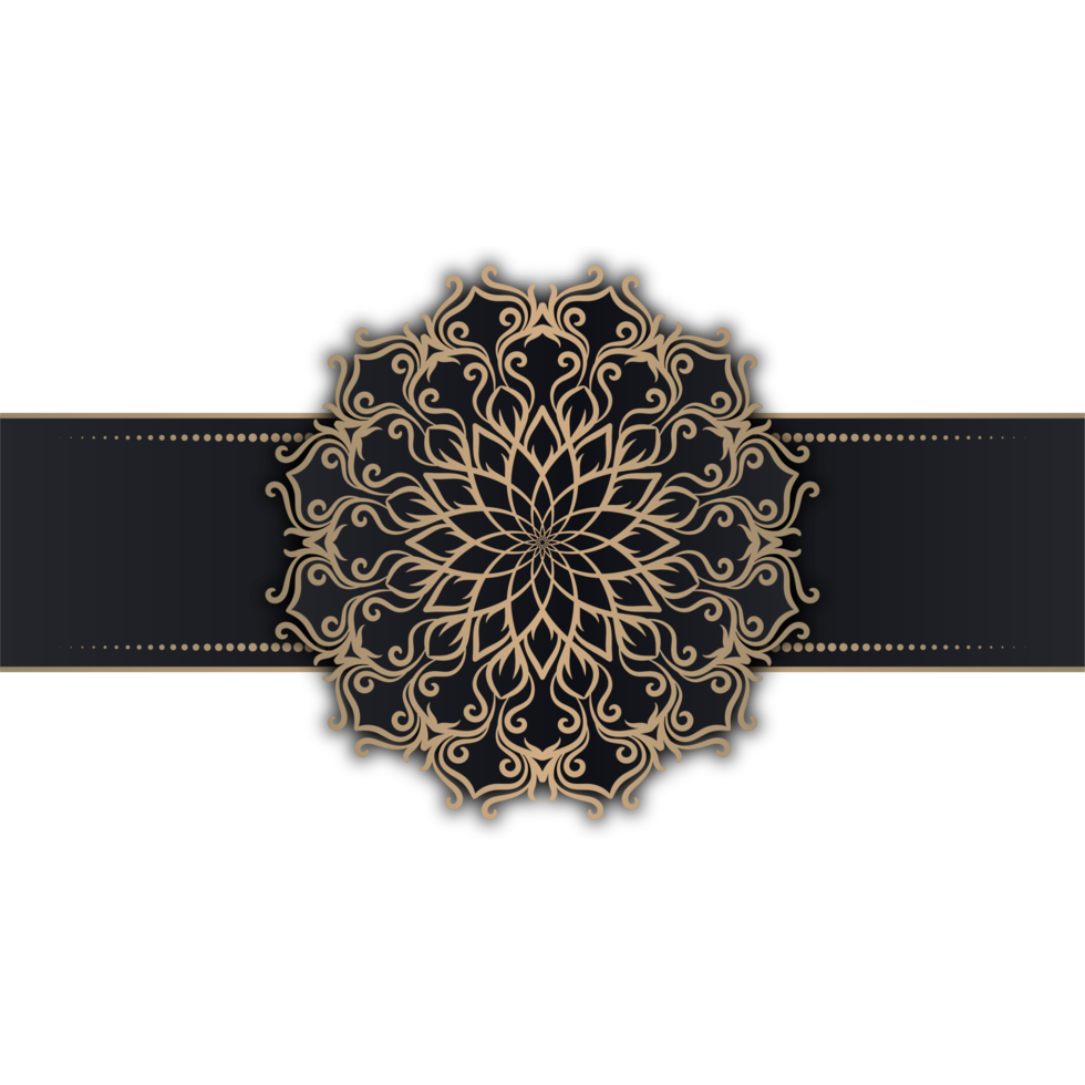 luxe mandala ornament, zwart en goud, ronde grens png