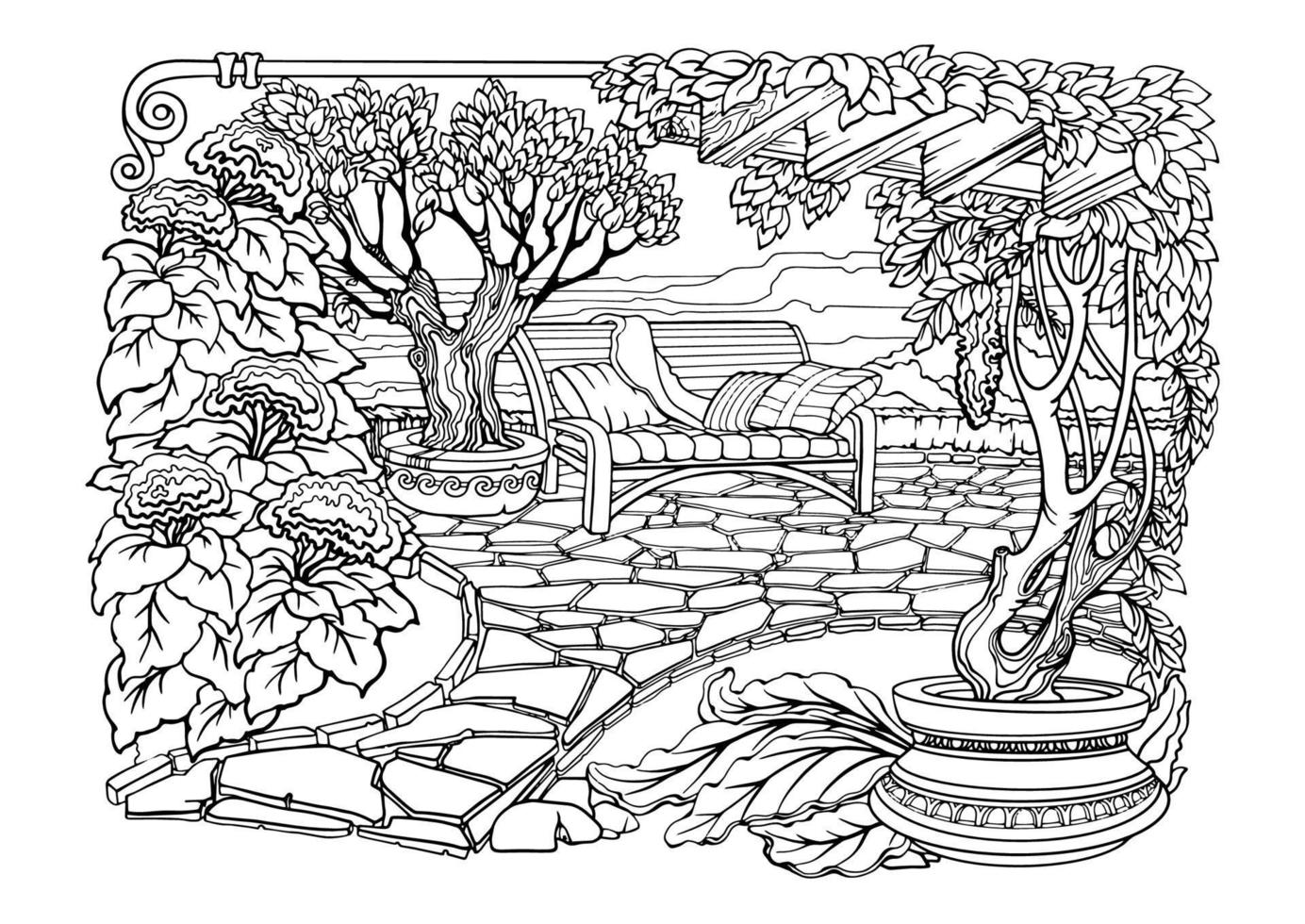 jardín secreto romántico. páginas para colorear. página para colorear antiestrés. vector. vector