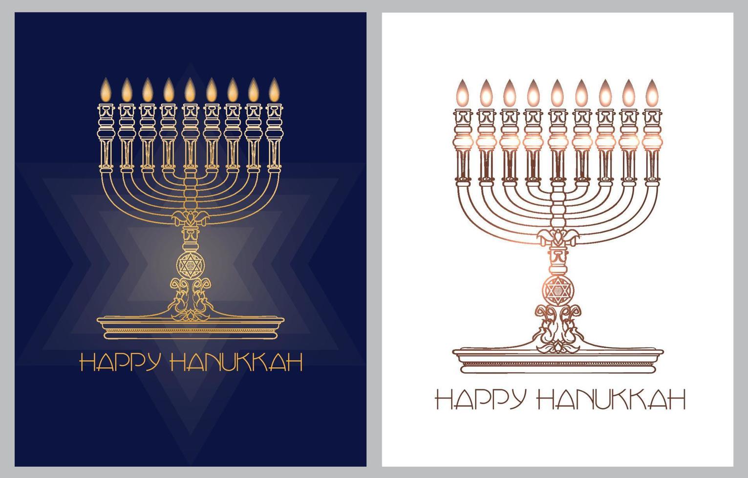 Happy Hanukkah. Jewish holiday. Menorah and candles. Vector banner template.