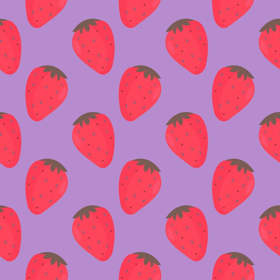 Ripe red strawberry, seamless pattern on a purple background. vector