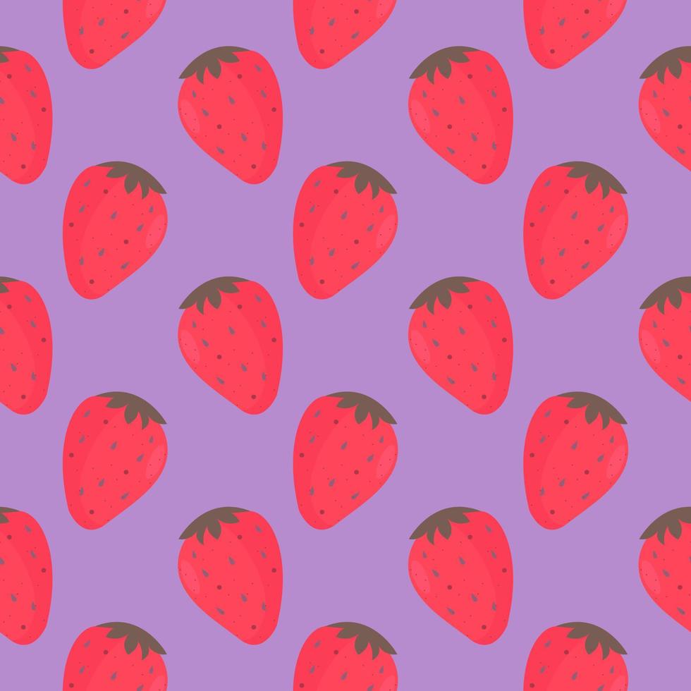 Ripe red strawberry, seamless pattern on a purple background. vector