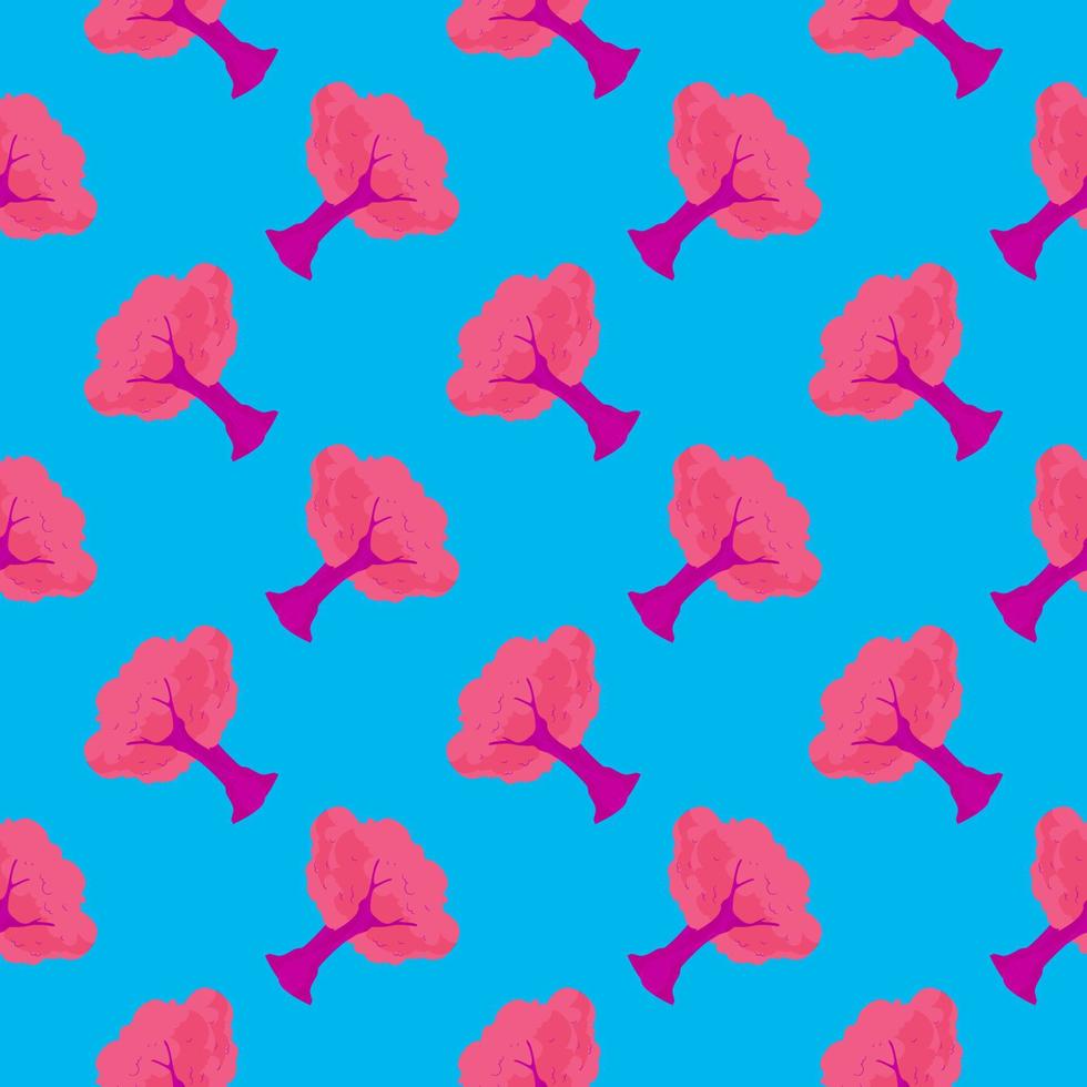 Pink tree , seamless pattern on a blue background. vector