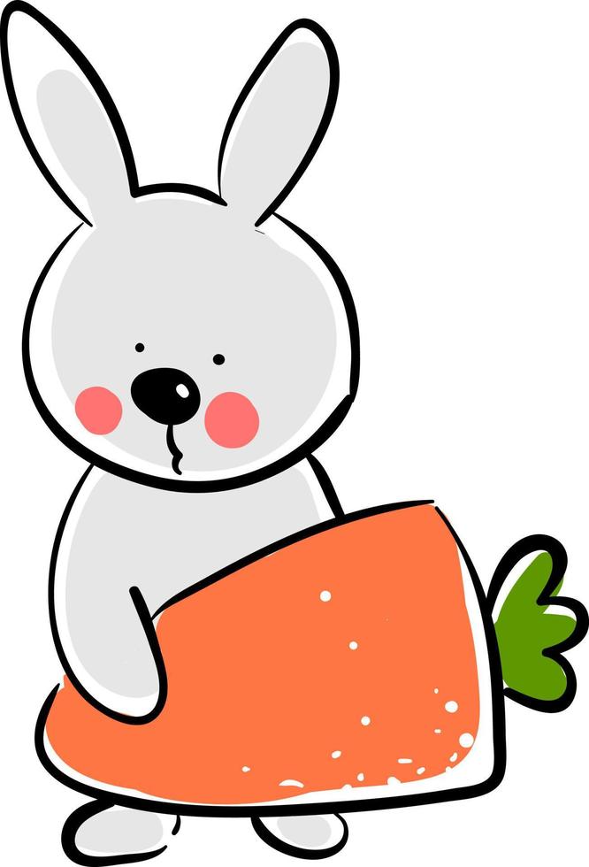 Rabbit with carrot, illustration, vector on white background.