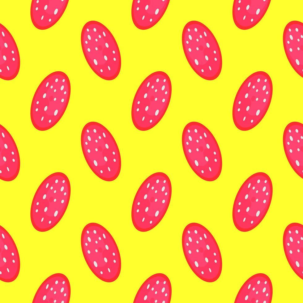 Sausage slices, seamless pattern on yellow background. vector