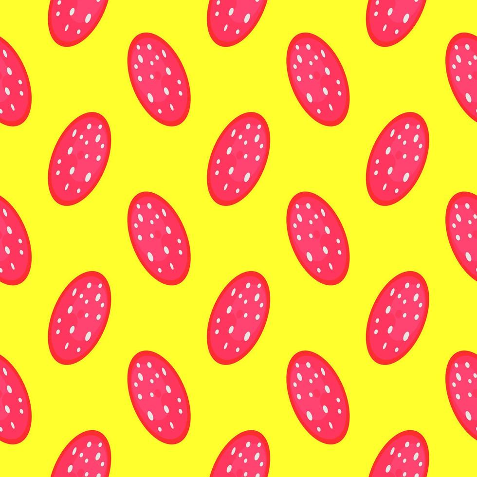 Sausage slices, seamless pattern on yellow background. vector