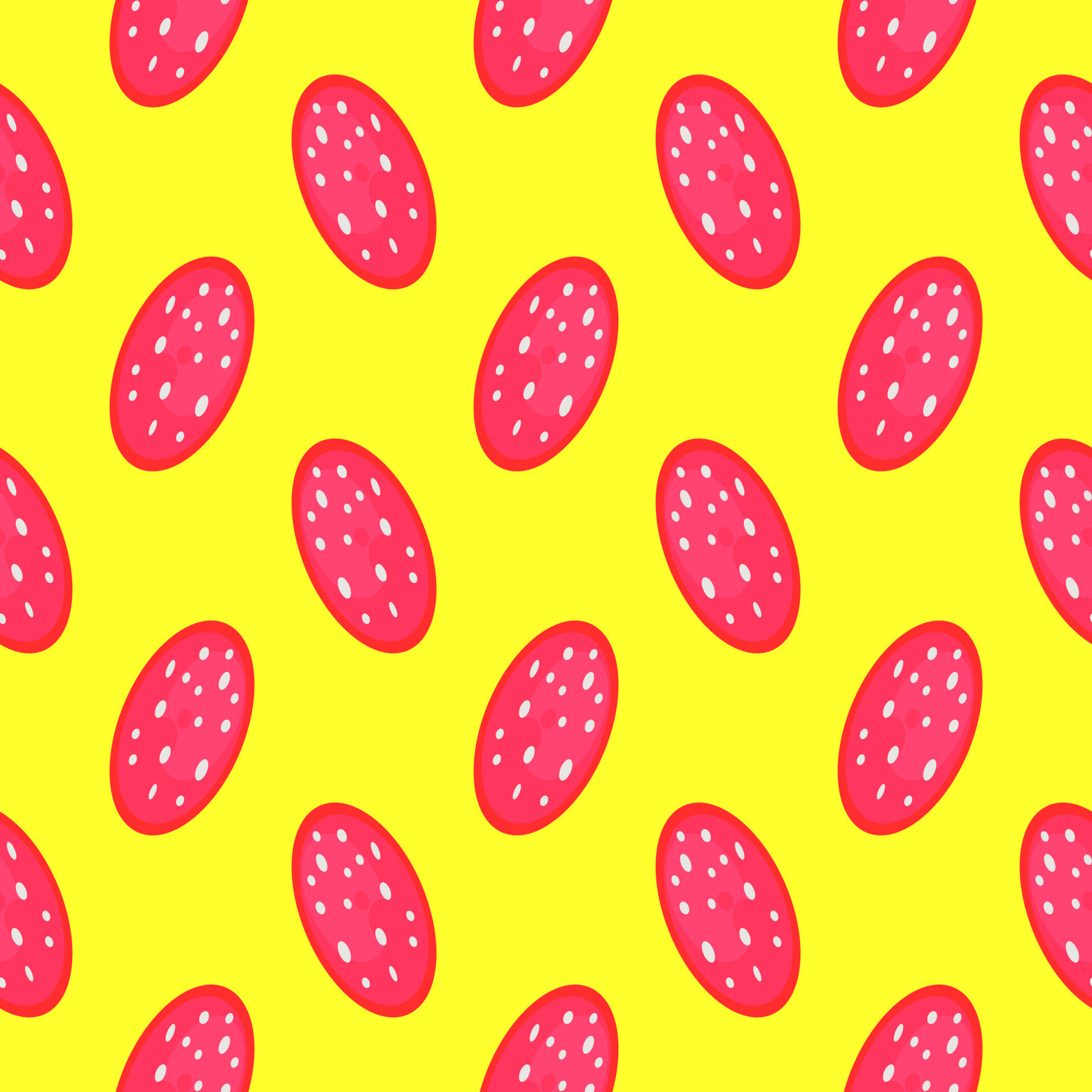Sausage slices, seamless pattern on yellow background. 13892887 Vector