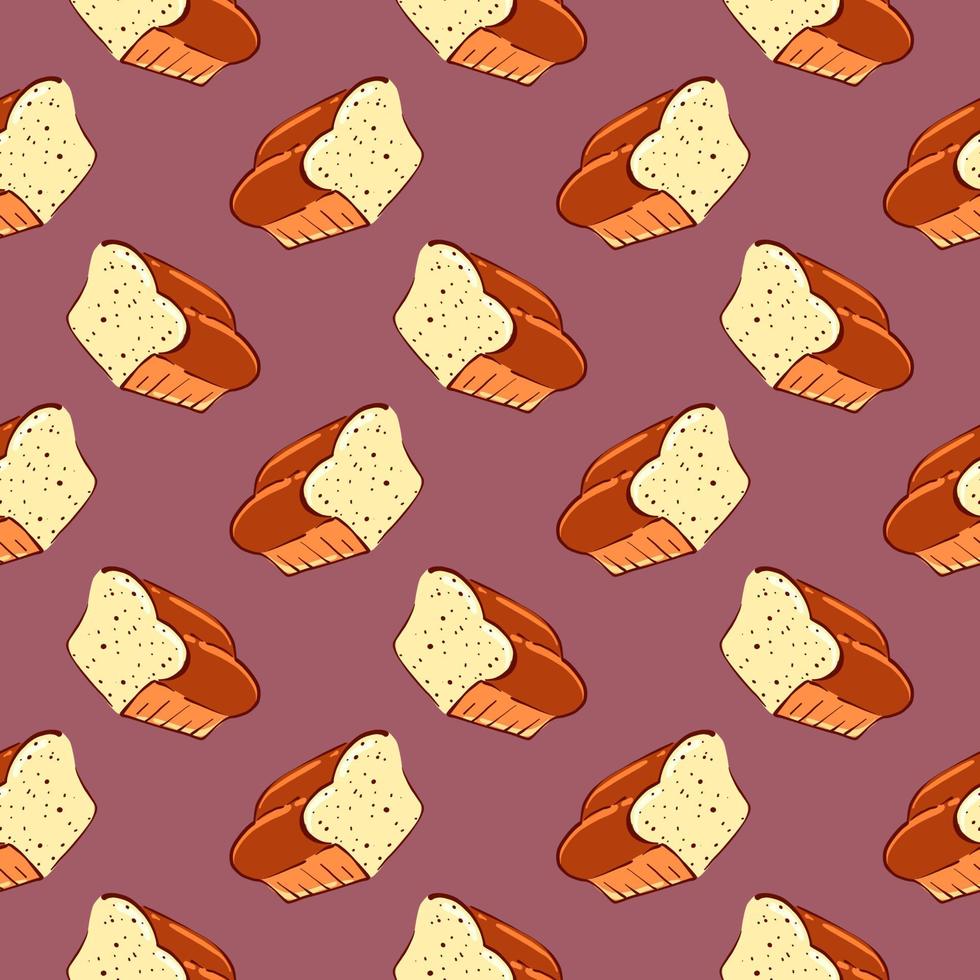Loaf of bread , seamless pattern on a dark pink background. vector