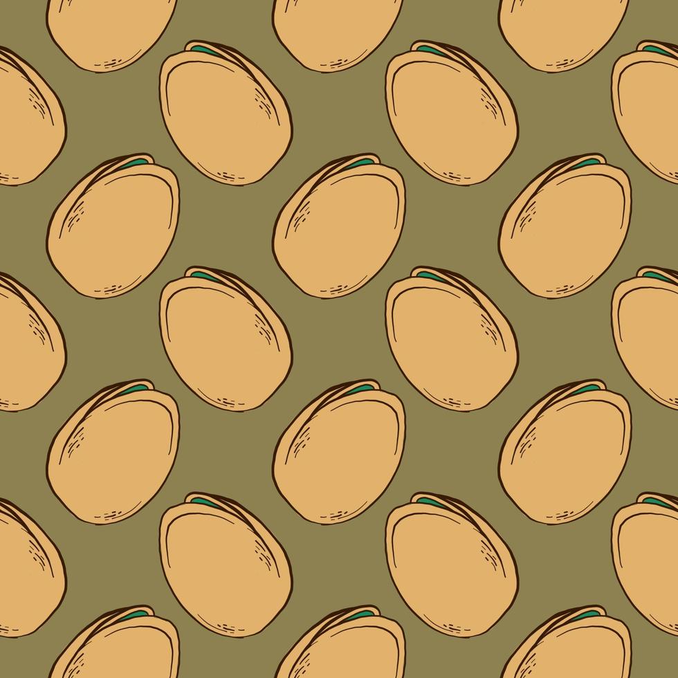 Pistachio in a shell, seamless pattern on oker background. vector
