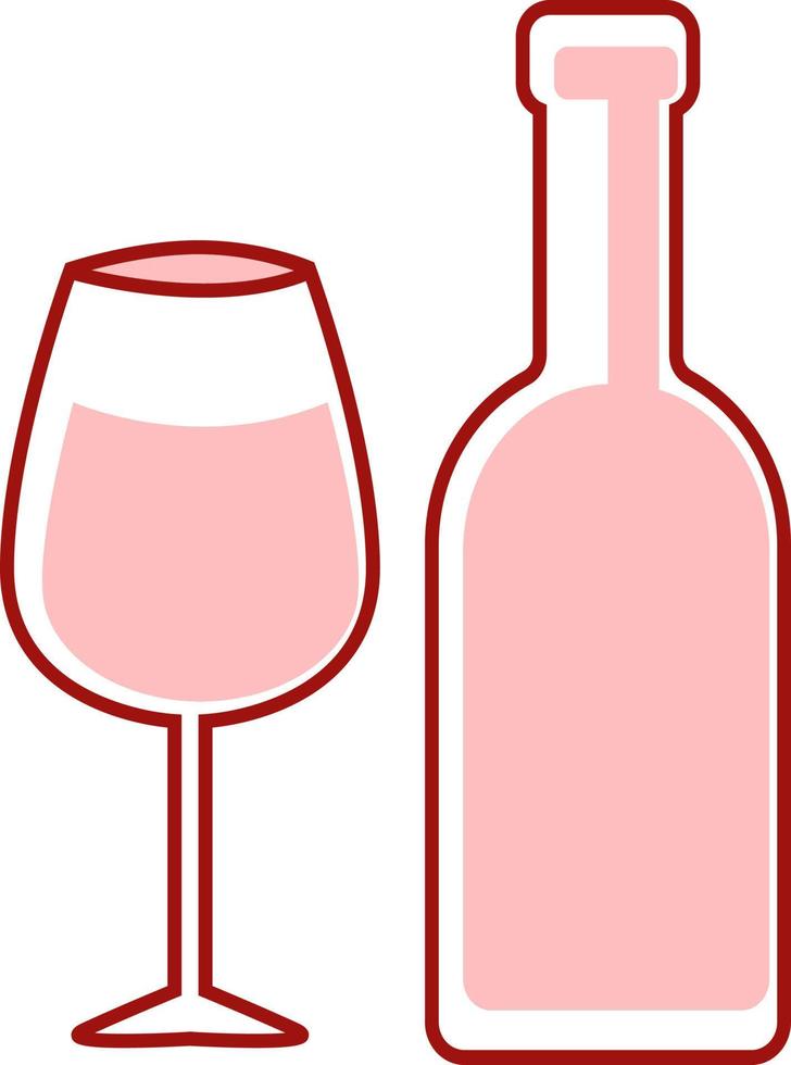 Wine bottle and glass, illustration, vector on white background.