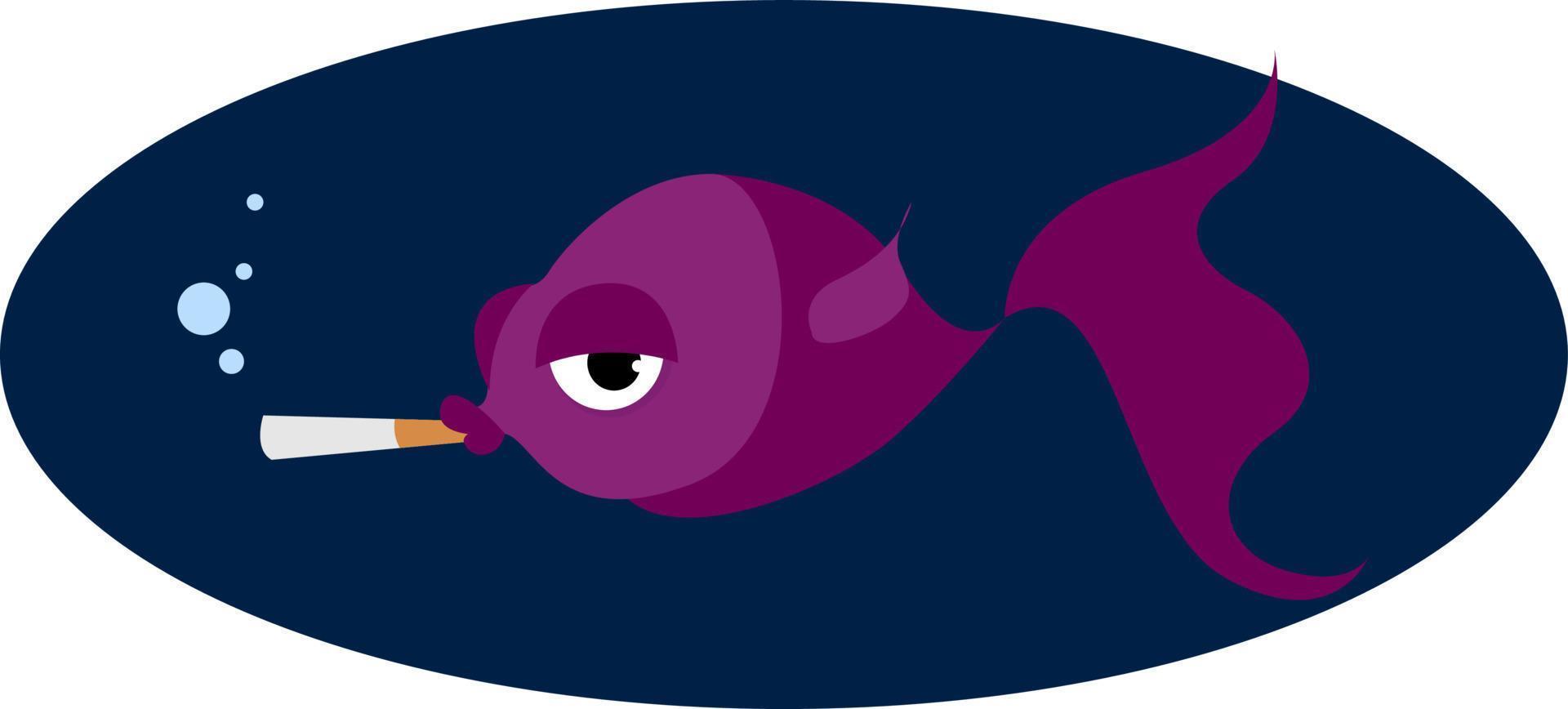 Fish smoking, illustration, vector on white background.
