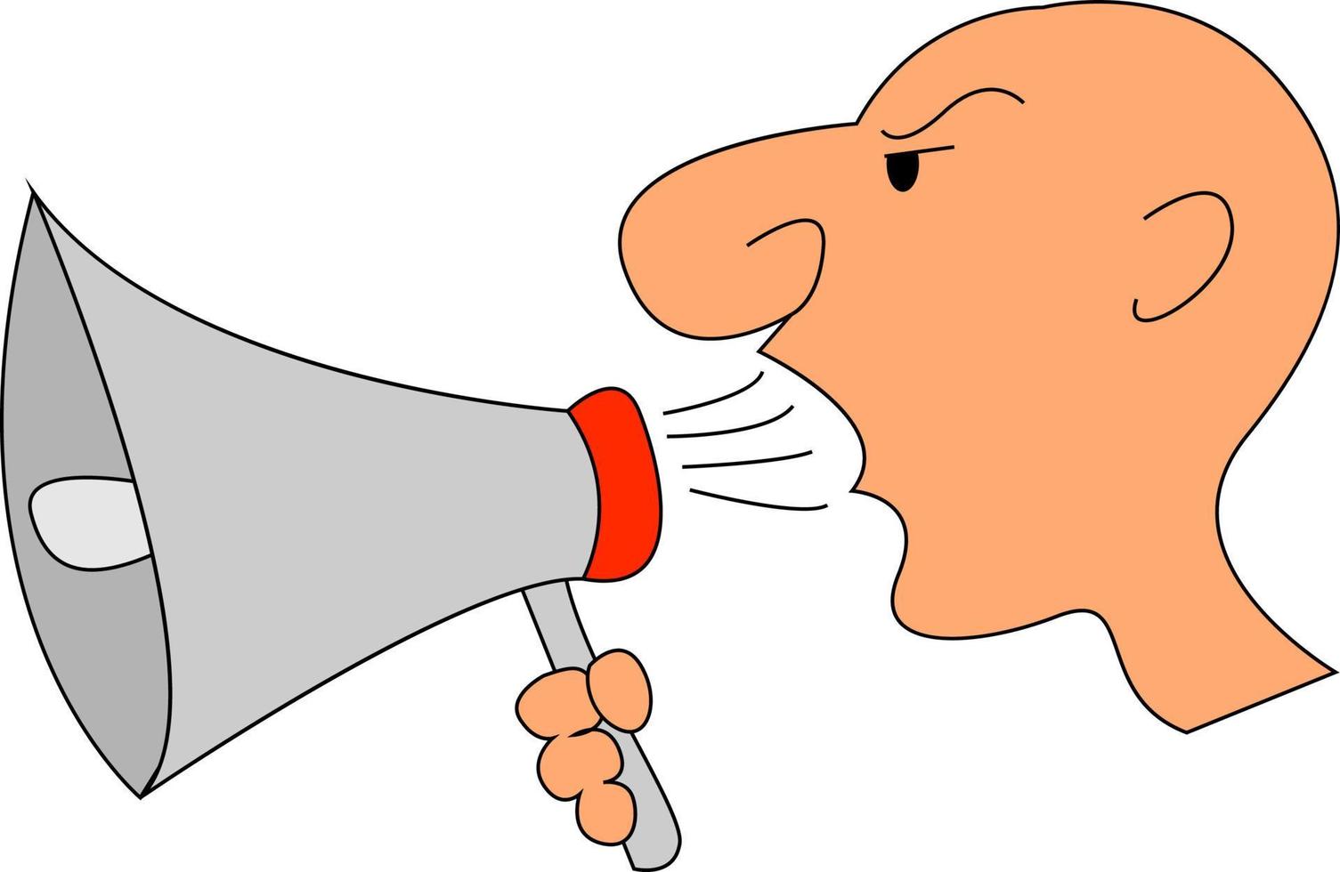 Man screaming in megaphone, illustration, vector on white background.