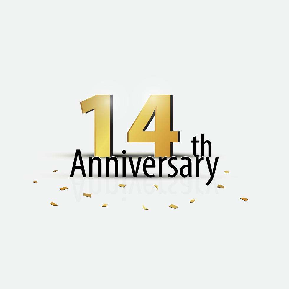 Gold 14th year anniversary celebration elegant logo white background vector