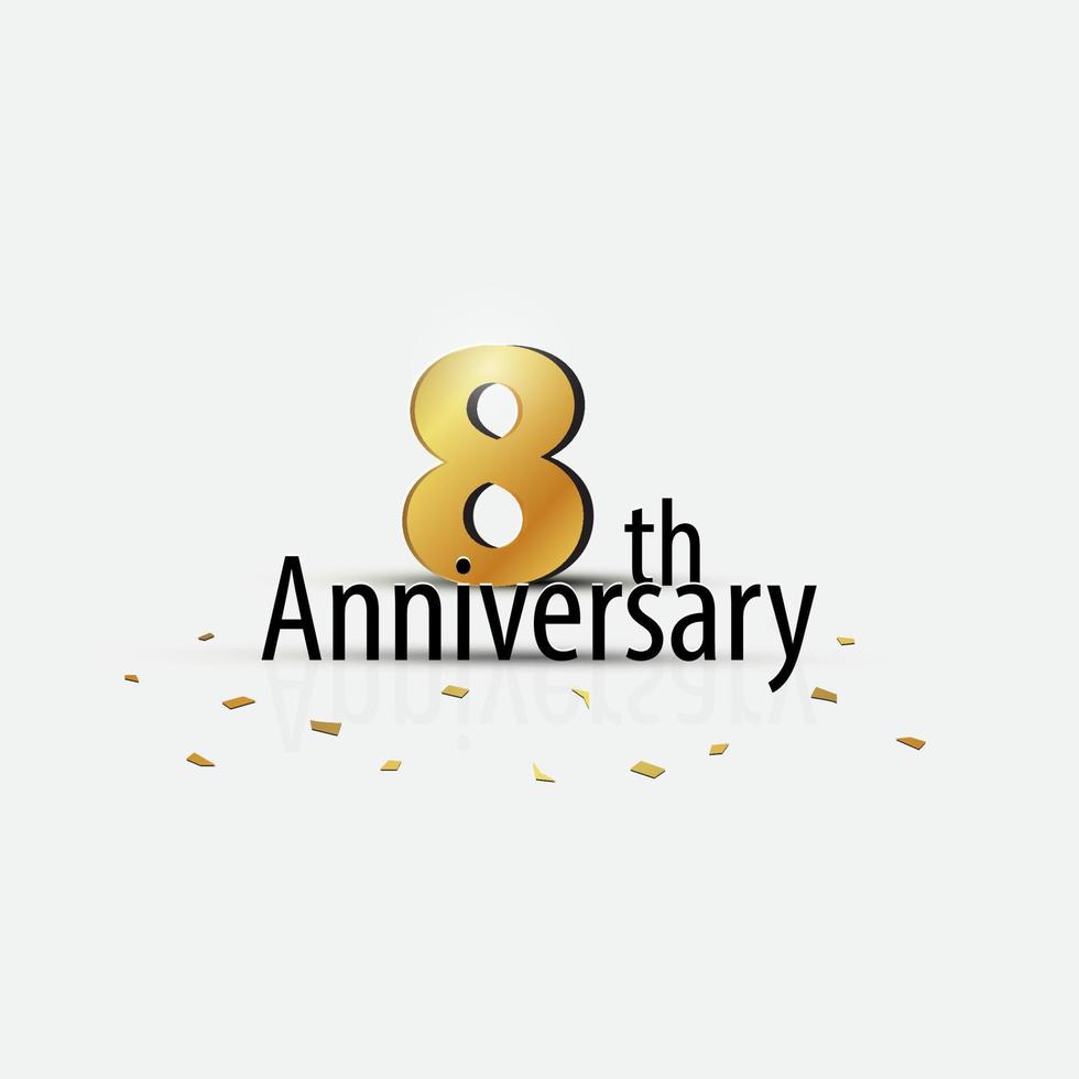 Gold 8th year anniversary celebration elegant logo white background vector