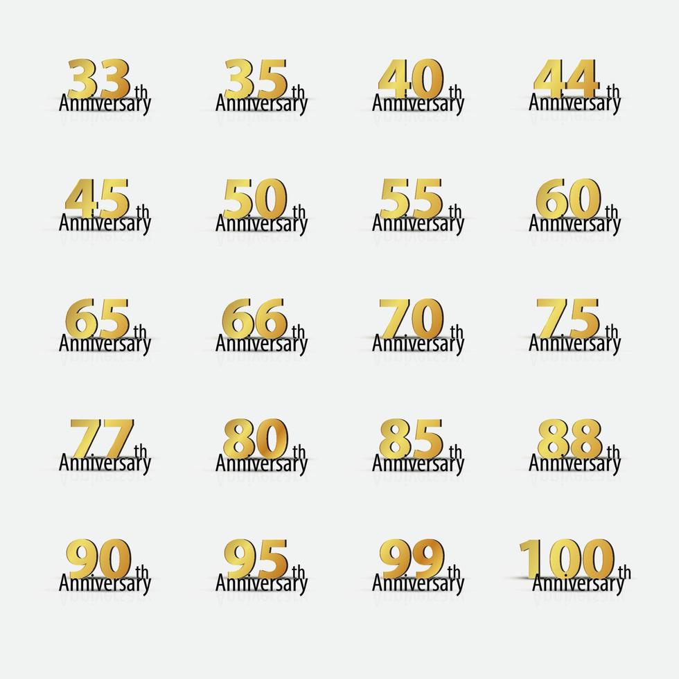 Gold 33th to 100th year anniversary celebration Simple logo vector
