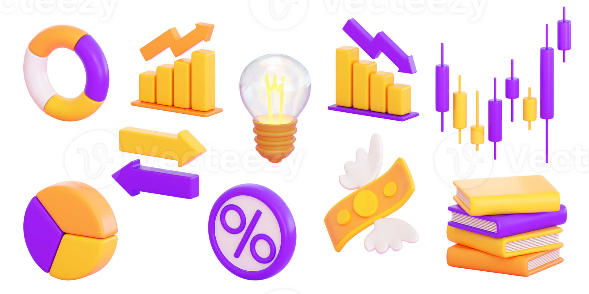 3d finance and business icons set.  Money, stock exchange, business investment, trading and finance concept. Realistic 3d high quality render png
