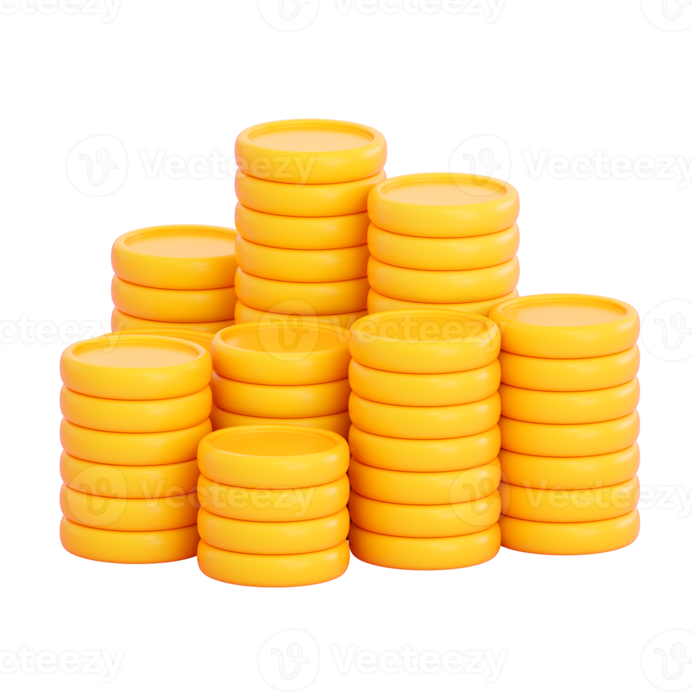 3d gold coins stacks. Investment,  money growth, banking, payment, business and finance concept. Realistic 3d high quality render png
