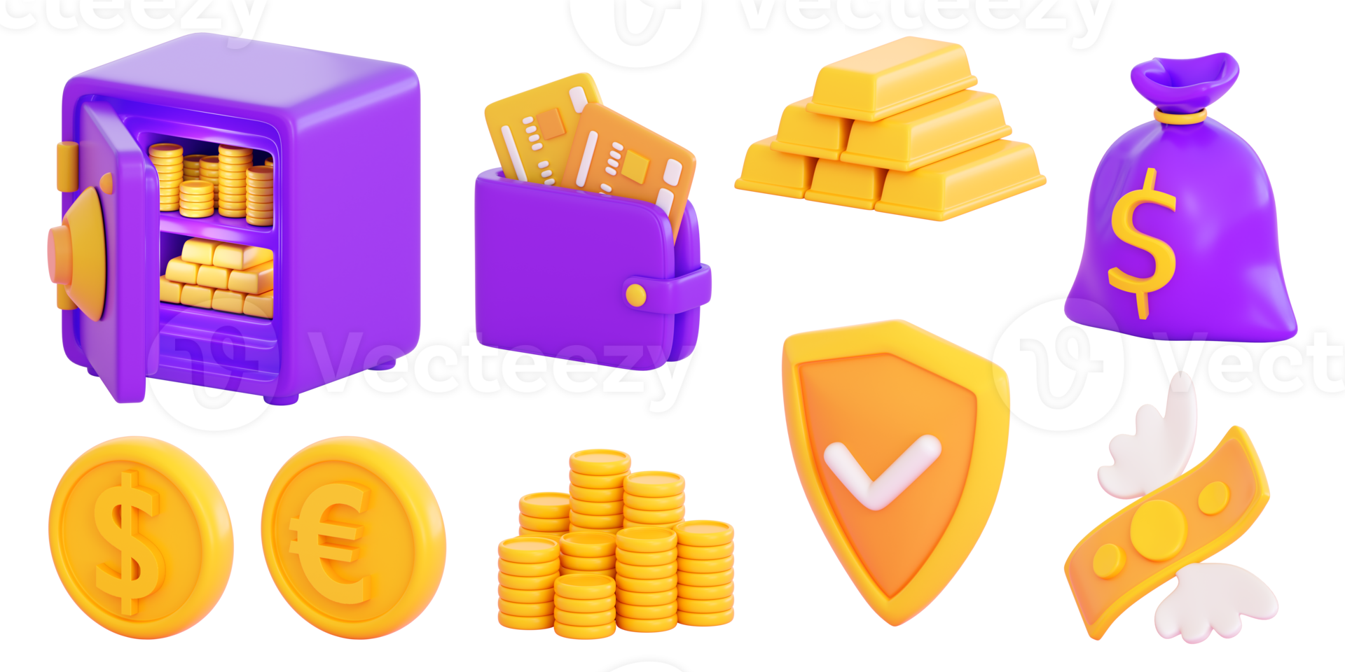 3d finance and business icons set.  Money, stock exchange, business investment, trading and finance concept. Realistic 3d high quality render png