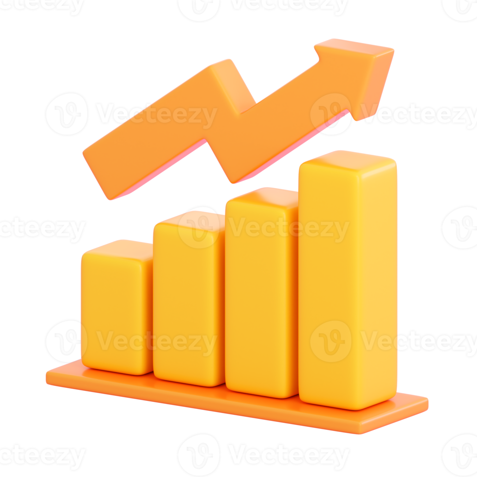 3d bar graph chart. Investment, money growth, banking, payment, business and finance concept. Realistic 3d high quality render png