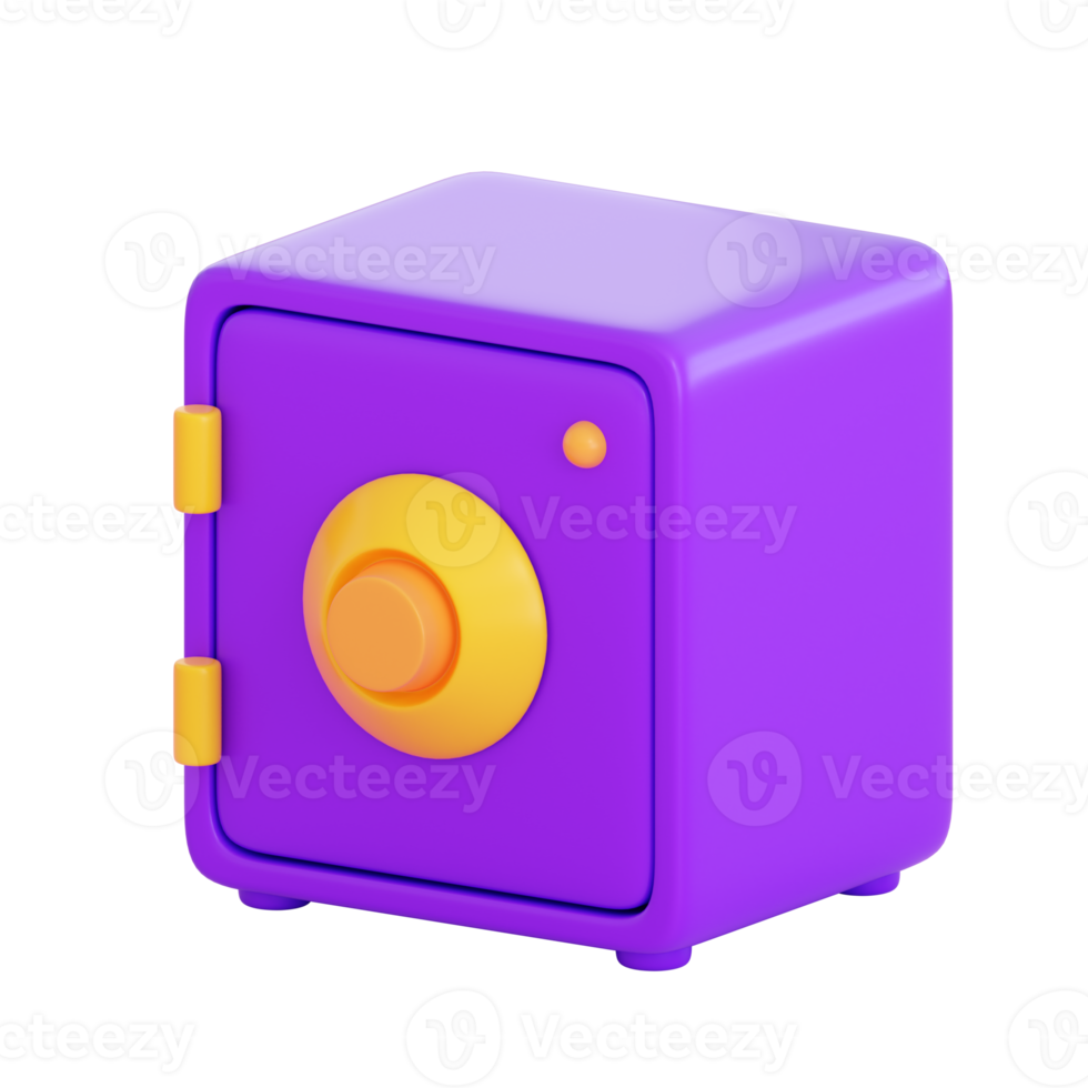 3d safe icon in plastic style.  Money, stock exchange, business investment, trading and finance concept. Realistic 3d high quality render png