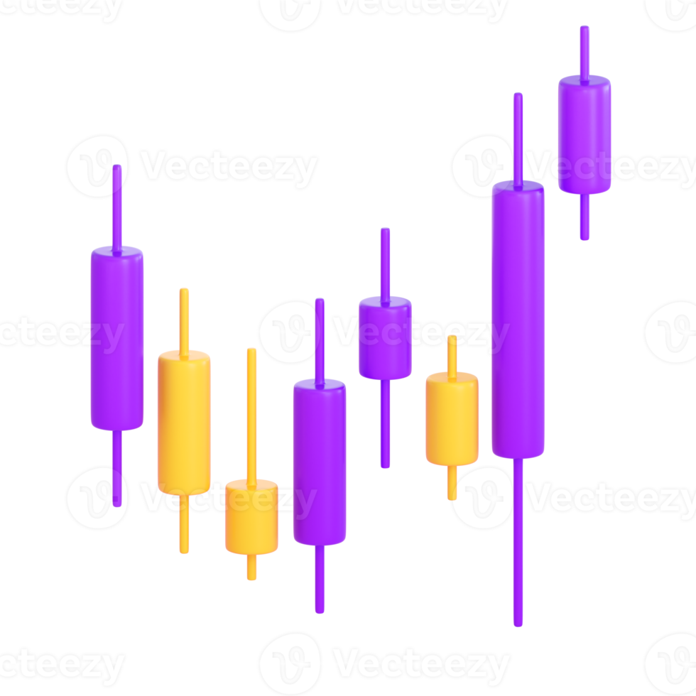 Graphique de bâton de bougie 3d. concept de bourse, d'investissement commercial, de commerce et de finance. rendu 3d réaliste de haute qualité png