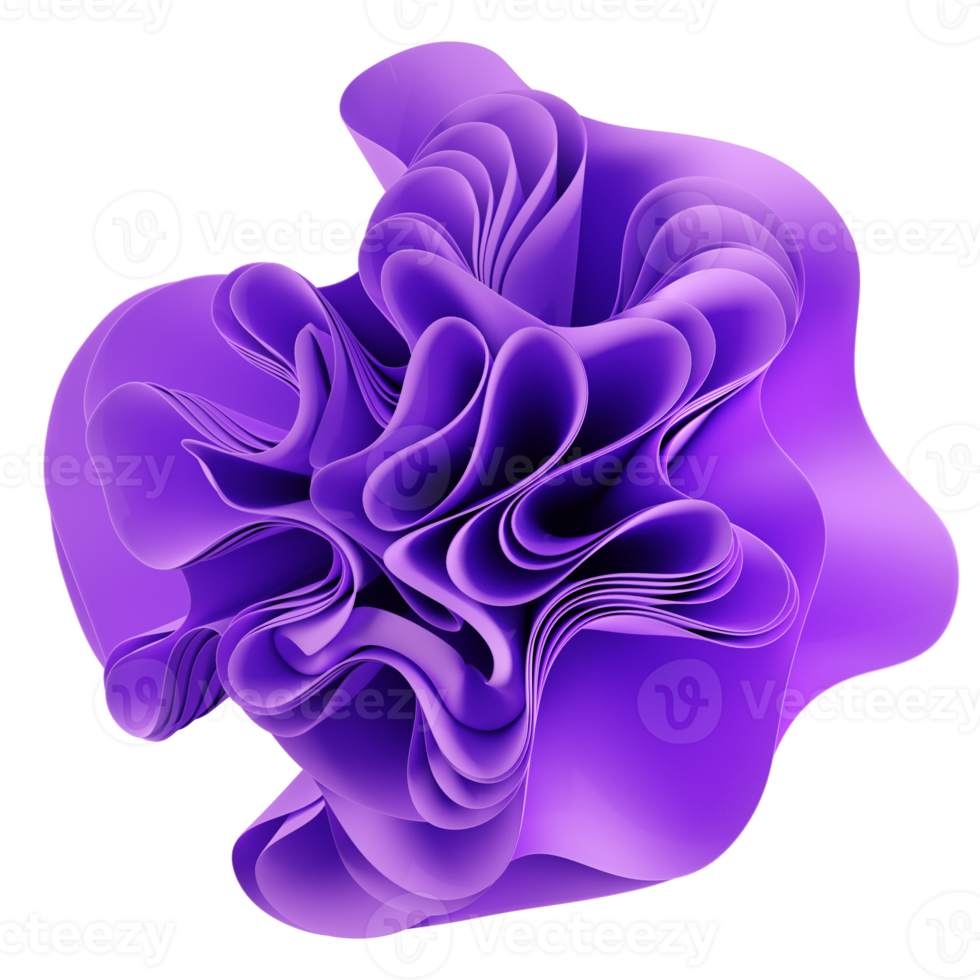 3d abstract layered background. Flower shape. Violet wavy textile for moder fashion design.  Realistic 3d high quality render png