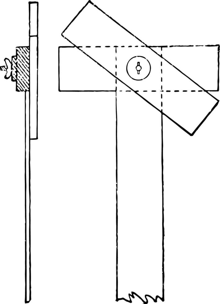 cabeza rectangular ajustable t cuadrada, medida angular, grabado antiguo. vector