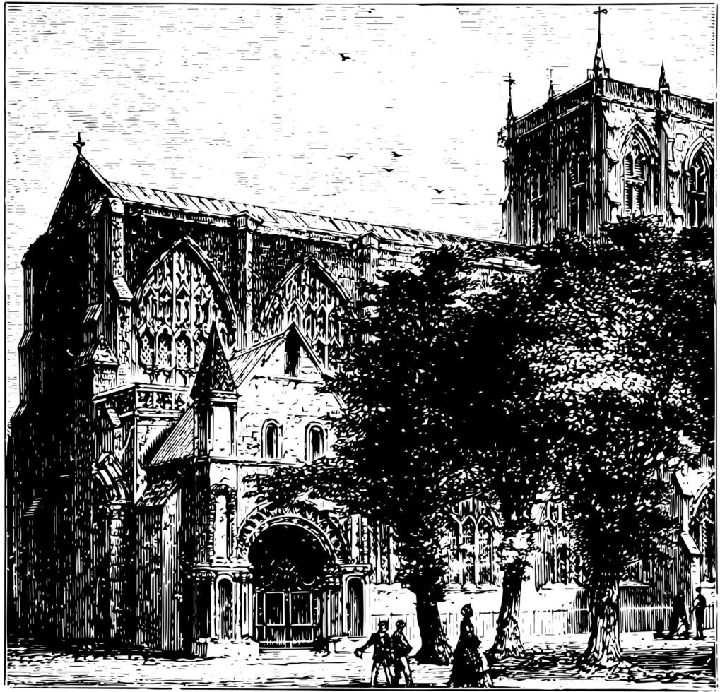 ilustración vintage de la catedral de sherborne. vector