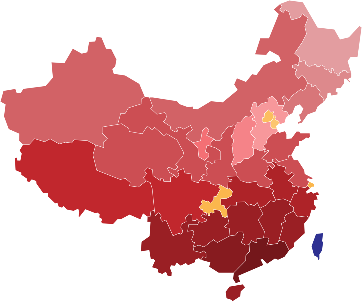 mapa político de china dividido por estado png