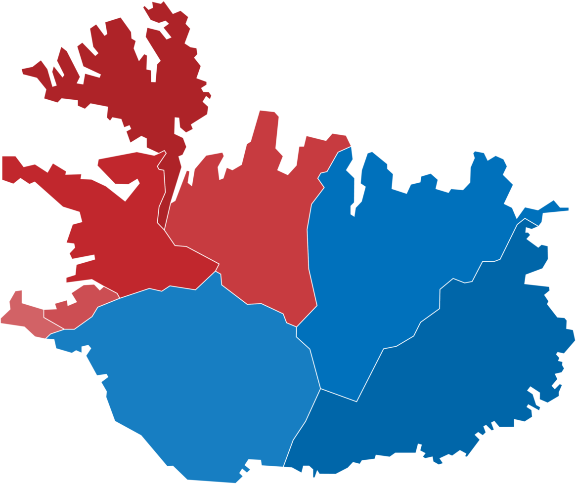 carte politique de l'islande divisée par état png