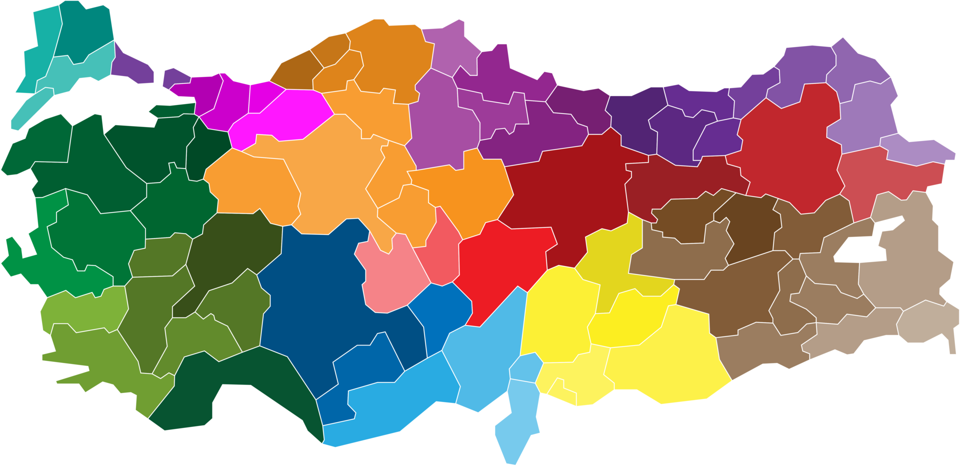 Turkey political map divide by state 13893519 PNG