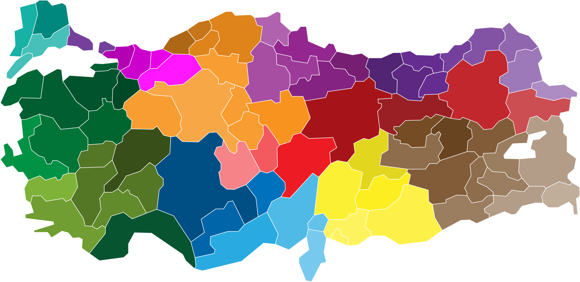 carte politique de la turquie divisée par état png
