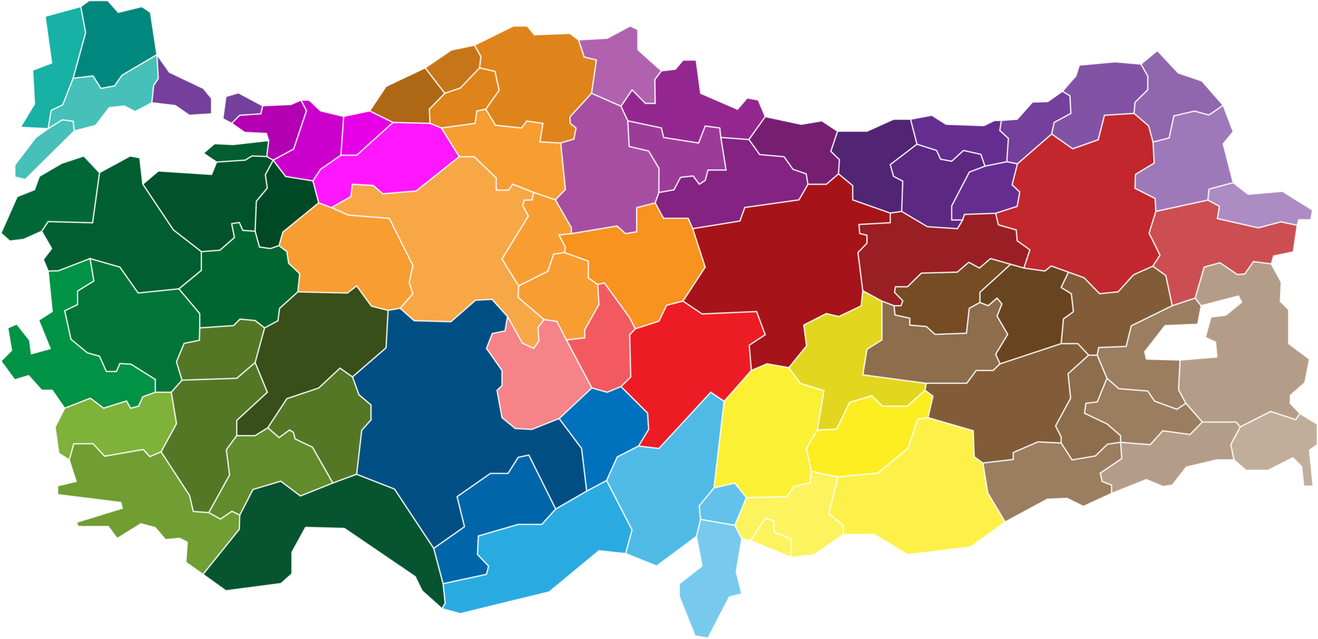 Turkey political map divide by state png