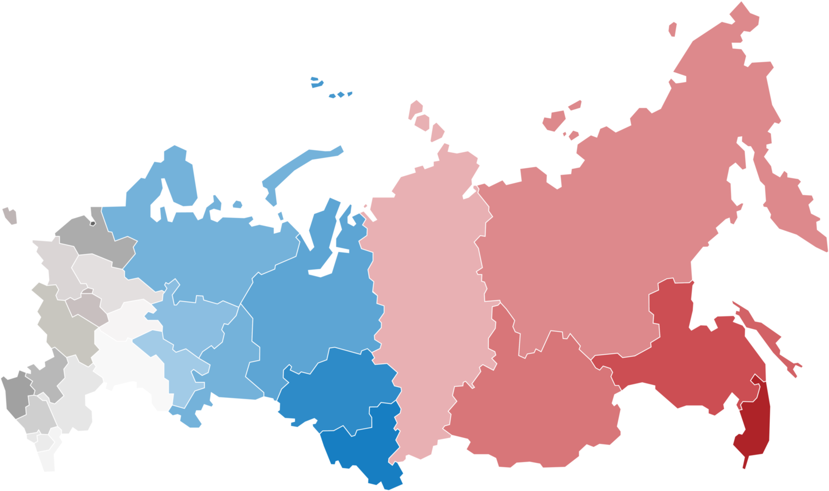 mapa político da rússia dividir por estado png