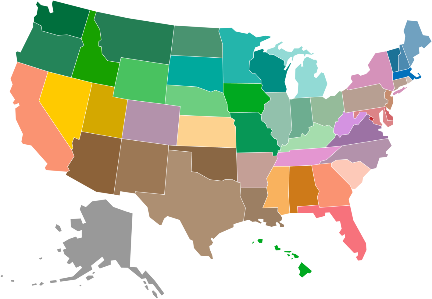 politieke kaart van de verenigde staten van amerika png