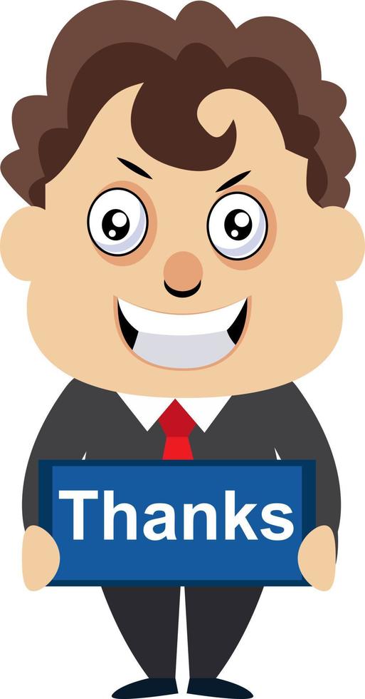 Man with thanks sign, illustration, vector on white background.
