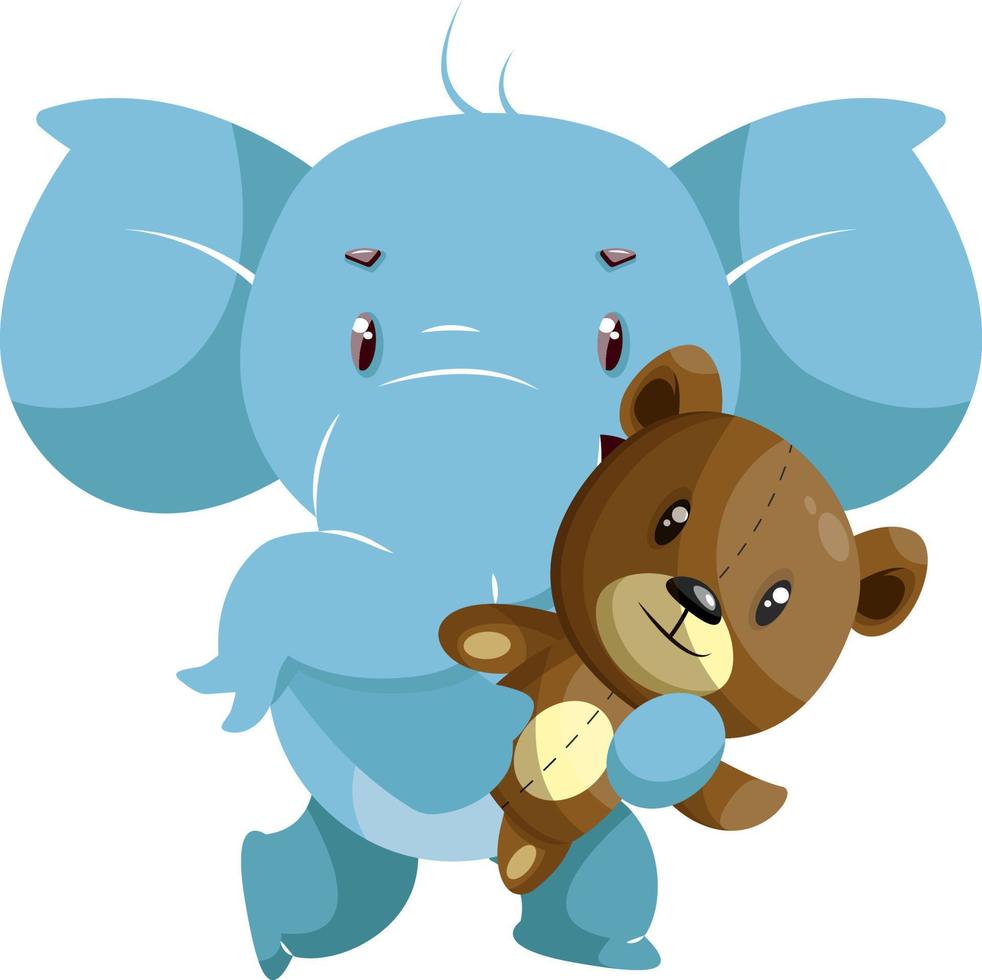 Elefante con oso de peluche, ilustración, vector sobre fondo blanco.