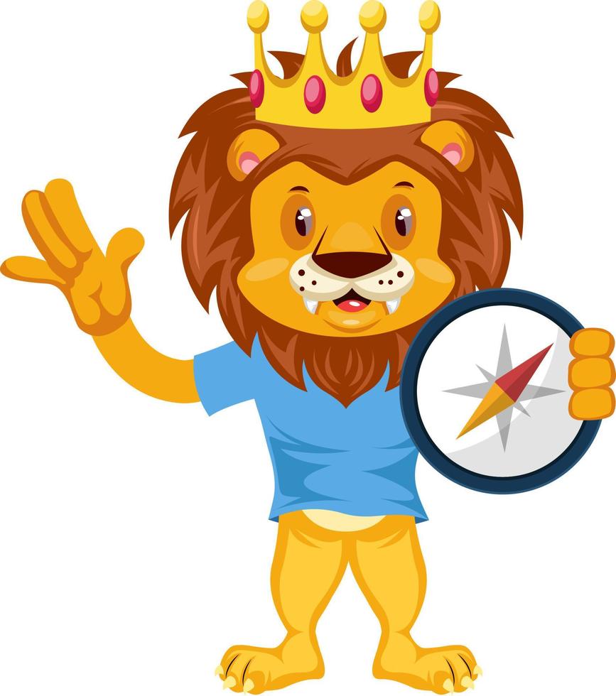 Lion with compas, illustration, vector on white background.