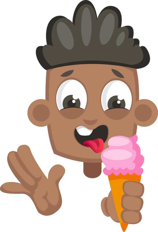 Boy with ice cream, illustration, vector on white background.