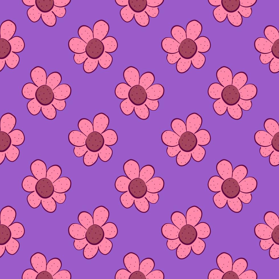 flor rosa, patrón sin costuras sobre un fondo morado. vector