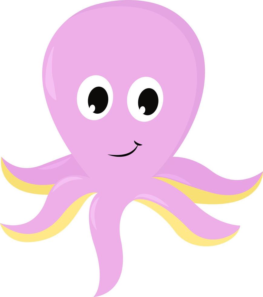 Pink octopus, illustration, vector on white background.