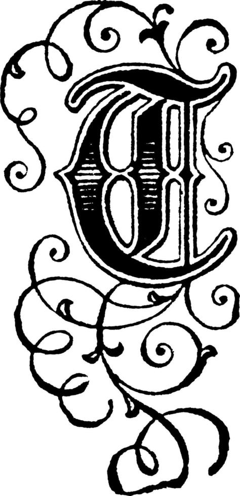 Decorative Letter T, vintage illustration vector