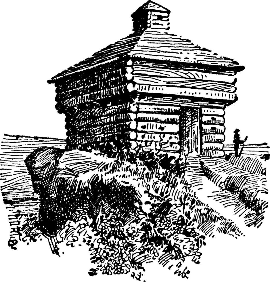 Blockhouse, vintage illustration. vector