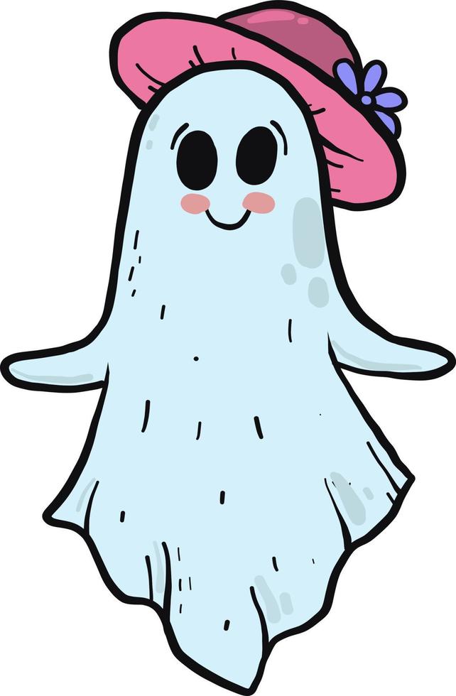 Ghost with a pink hat, illustration, vector on white background.