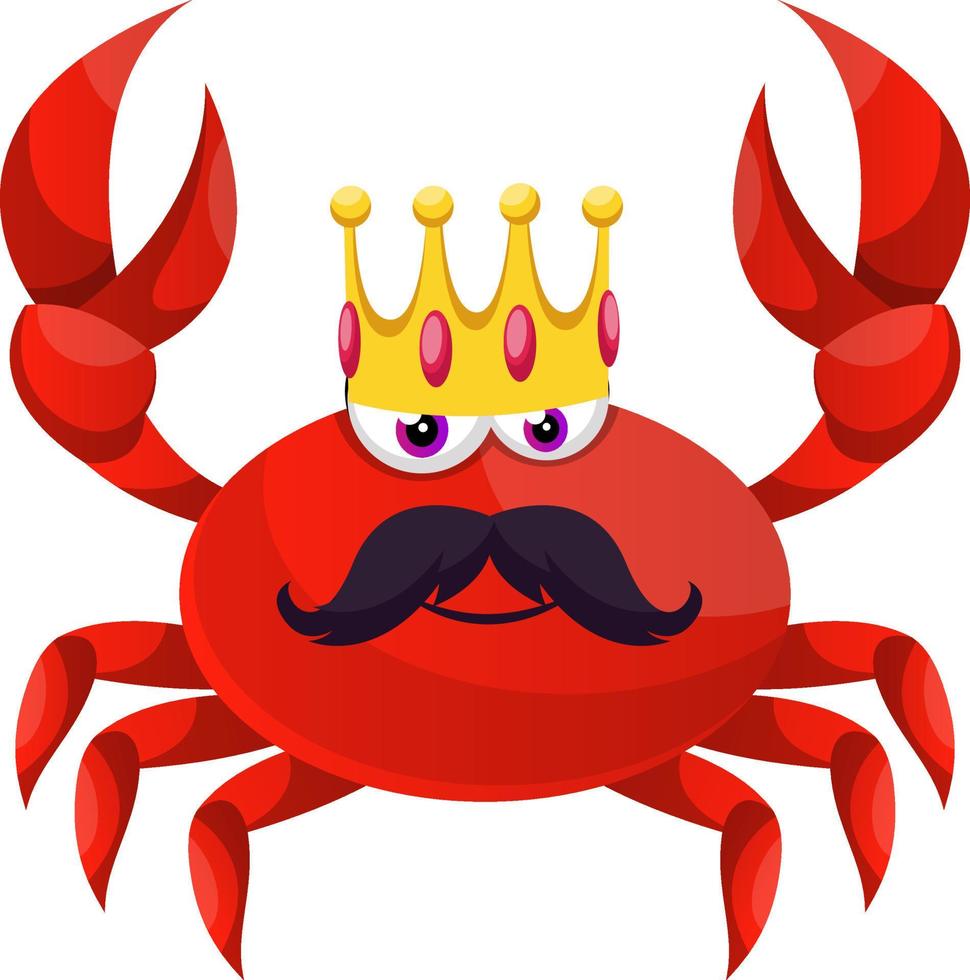 Crab with crown, illustration, vector on white background.