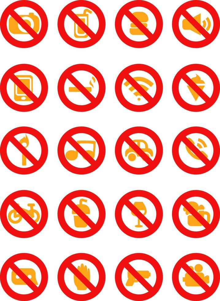 Prohibition signs icon pack, illustration, vector on a white background.