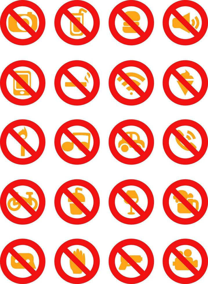 Prohibition signs icon pack, illustration, vector on a white background.