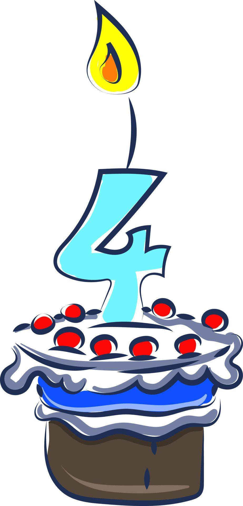 Birthday cake with number four, illustration, vector on white