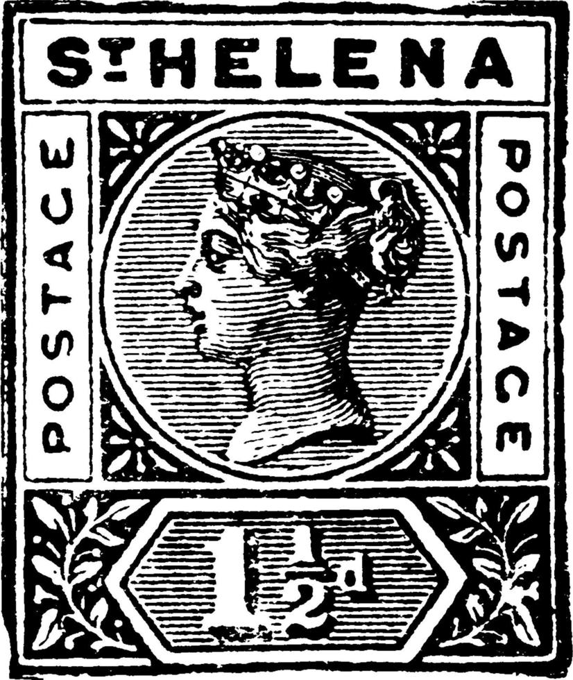 St. Helena 1 and a half d Stamp, 1890, vintage illustration vector